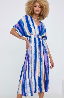 Answear Lab Rochie Midi, Evazati Dama Albastru, Panza, Casual
