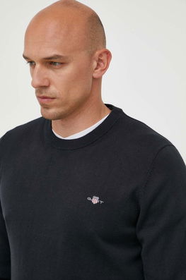 Gant Pulover De Bumbac Culoarea Negru, Light Bărbaţi