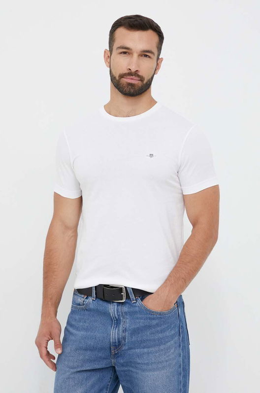 Gant Tricou Din Bumbac Culoarea Alb, Neted Bărbaţi