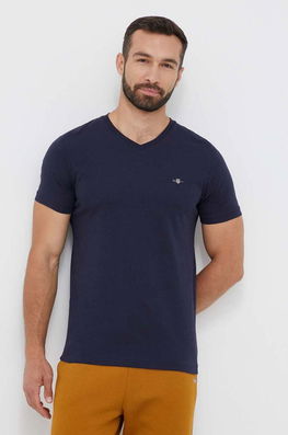 Gant Tricou Din Bumbac Culoarea Albastru Marin, Neted Bărbaţi Bleumarin
