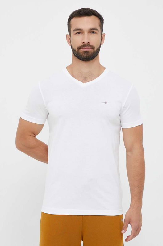Gant Tricou Din Bumbac Culoarea Alb, Neted Bărbaţi