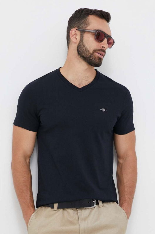 Gant Tricou Din Bumbac Culoarea Negru, Neted Bărbaţi