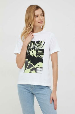 Calvin Klein Tricou Din Bumbac Culoarea Alb Dama, Model Print