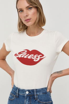 Guess Tricou Din Bumbac Culoarea Bej Dama
