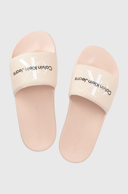 Calvin Klein Jeans Papuci SLIDE MONOGRAM CO Femei, Culoarea Roz, YW0YW00103 Dama, Sintetic, Toc Plat