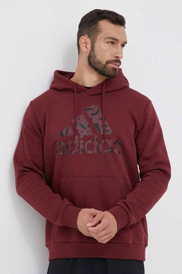 Adidas Bluza Barbati, Culoarea Bordo, Cu Glugă, Cu Imprimeu Bărbaţi Burgundia, Model Print