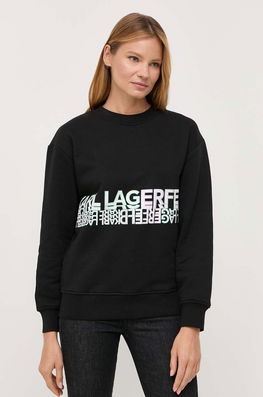 Karl Lagerfeld Bluza Femei, Culoarea Negru, Cu Imprimeu Dama, Model Print
