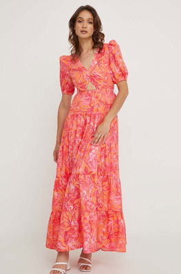 Answear Lab Rochie Culoarea Roz, Maxi, Evazati Dama, Panza, Casual, Model Flori