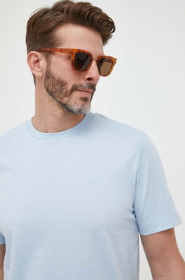 BOSS Tricou Din Bumbac Culoarea Negru, Neted Bărbaţi Albastru