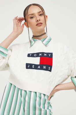 Tommy Jeans Pulover Femei, Culoarea Alb, Light Dama