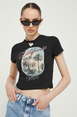 Guess Originals Tricou Femei, Culoarea Negru Dama, Cu Elastan, Model Print
