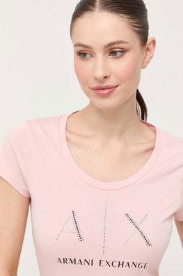 Armani Exchange Tricou Din Bumbac Culoarea Roz Dama, Model Print