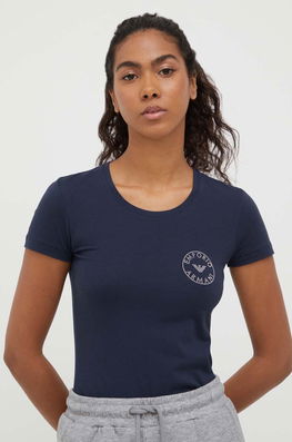 Emporio Armani Underwear Tricou Lounge Culoarea Albastru Marin Dama Bleumarin, Cu Elastan, Model Imprimeu