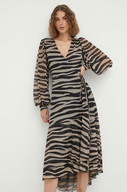 Bruuns Bazaar Rochie Culoarea Maro, Midi, Evazati Dama, Tricotaj, Casual, Model Animal