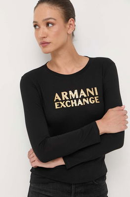 Armani Exchange Longsleeve Din Bumbac Culoarea Negru Dama, Model Print