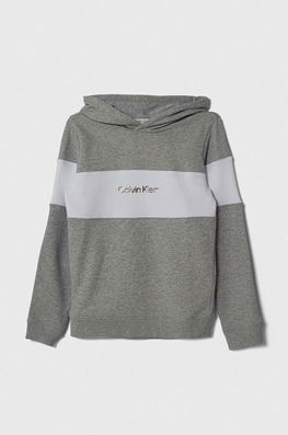 Calvin Klein Jeans Hanorac De Bumbac Pentru Copii Culoarea Gri, Cu Glugă, Modelator, Model Print