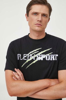PLEIN SPORT Tricou Din Bumbac Culoarea Negru, Cu Imprimeu Bărbaţi, Model Print