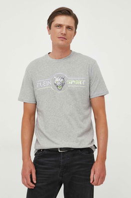 PLEIN SPORT Tricou Din Bumbac Culoarea Gri, Cu Imprimeu Bărbaţi, Model Print