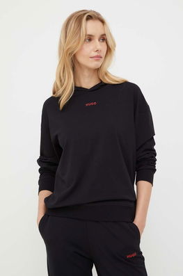 HUGO Bluză Lounge Culoarea Negru, Cu Glugă, Neted Dama, Cu Elastan