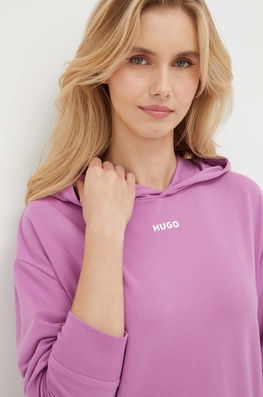 HUGO Bluză Lounge Culoarea Violet, Cu Glugă, Neted Dama, Cu Elastan