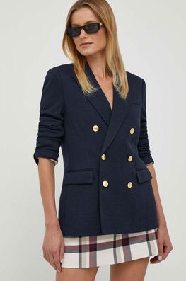 Polo Ralph Lauren Sacou Din Lana Culoarea Albastru Marin, Cu Doua Randuri De Nasturi, Neted Dama Bleumarin, Tricotaj