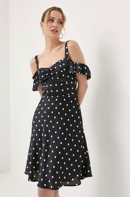 Guess Rochie Culoarea Negru, Mini, Evazati Dama, Panza, Cocktail, Model Buline