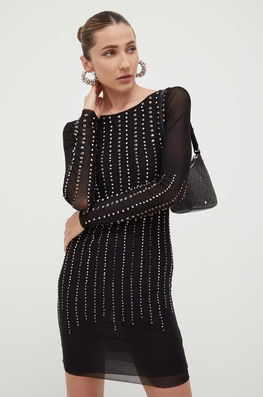 Patrizia Pepe Rochie Culoarea Negru, Mini, Mulata Dama, Tricotaj, Cocktail, Model Imprimeu