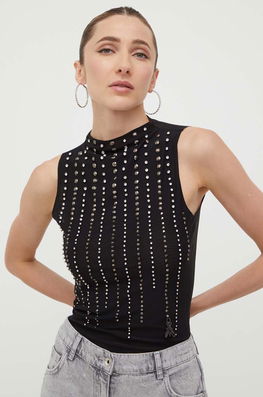 Patrizia Pepe Top Femei, Culoarea Negru Dama, Cu Elastan, Model Imprimeu