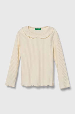 United Colors Of Benetton Longsleeve Copii Culoarea Bej, Cu Elastan