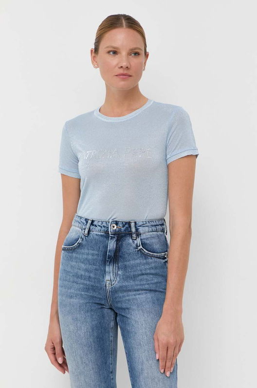 Patrizia Pepe Tricou Femei Dama Albastru, Cu Elastan