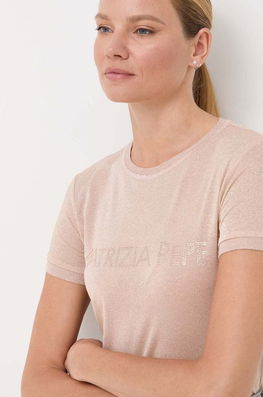 Patrizia Pepe Tricou Femei, Culoarea Bej Dama, Cu Elastan