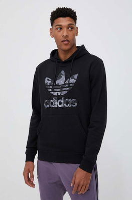 Adidas Originals Bluza Barbati, Culoarea Negru, Cu Glugă, Cu Imprimeu Bărbaţi, Model Print