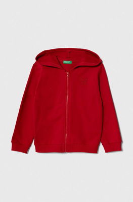 United Colors Of Benetton Bluza Copii Culoarea Rosu, Cu Glugă, Neted
