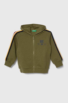 United Colors Of Benetton Hanorac De Bumbac Pentru Copii Culoarea Verde, Cu Glugă, Cu Imprimeu