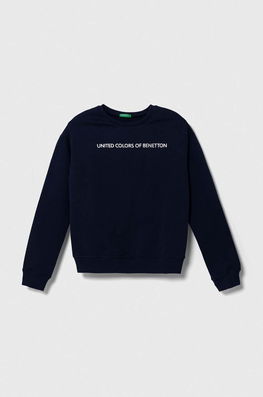 United Colors Of Benetton Hanorac De Bumbac Pentru Copii Culoarea Albastru Marin, Cu Imprimeu Bleumarin, Model Print
