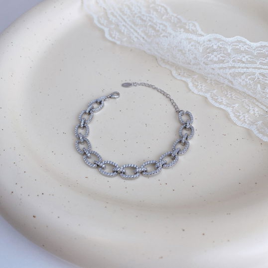 Bratara groasa tennis tip cuban din argint, dama, argint 925, tennis cuban link, argintiu, 10 gr