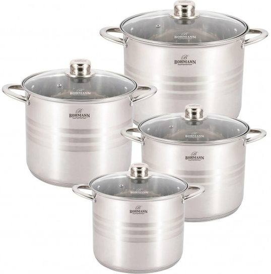 Set oale din inox cu capace, Bohmann BH-004,8 piese