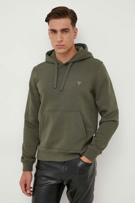 Guess Bluza Barbati, Culoarea Verde, Cu Glugă, Neted