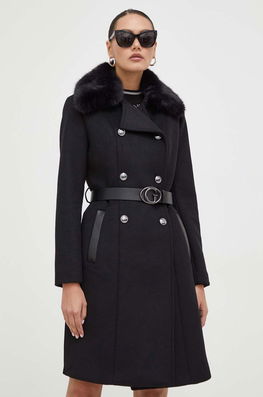 Guess Palton Din Lana Culoarea Negru, De Tranzitie