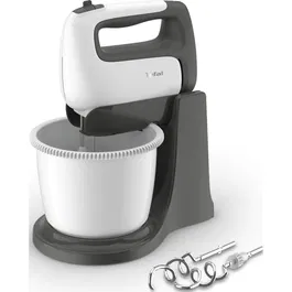 Mixer cu bol Tefal Prep'Mix+ HT464138, 500 W, 2.5L, 5 trepte viteza, functie turbo, 2 teluri inox, 2 carlige inox, bol auto-rotativ