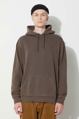 Gramicci Hanorac De Bumbac One Point Hooded Sweatshirt Barbati, Culoarea Maro, Cu Glugă, Neted