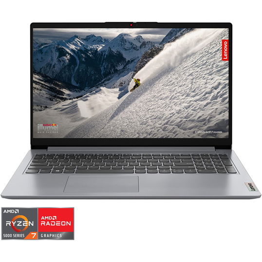 Laptop Lenovo IdeaPad 1 15ALC7 cu procesor AMD Ryzen™ 7 5700U pana la 4.3 GHz, 15.6, Full HD, 8GB DDR4, 512GB SSD, AMD Radeon™ Graphics, No OS, Cloud Grey