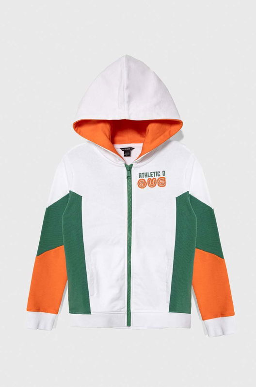 Guess Hanorac De Bumbac Pentru Copii Culoarea Alb, Cu Glugă, Modelator