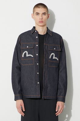 Evisu Camasa Jeans Cloud Element Seagull Barbati, Culoarea Albastru Marin, Cu Guler Clasic, Regular, 2EAHTM3SL7031XXCT Bleumarin