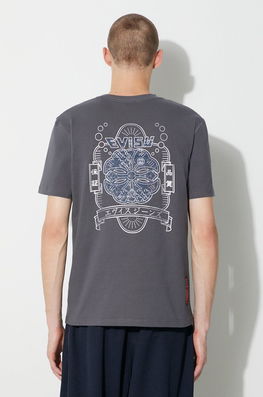 Evisu Tricou Din Bumbac Seagull&Kamon AOP Barbati, Culoarea Gri, Cu Imprimeu, 2EAHTM3TS7079XXCT
