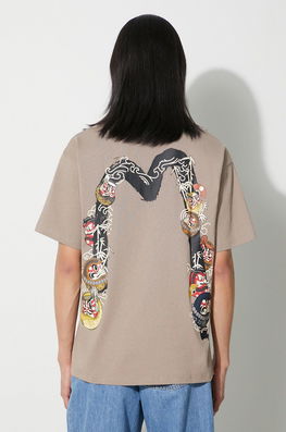 Evisu Tricou Din Bumbac Kumadori Daruma Double Daicock Printed Barbati, Culoarea Bej, Cu Imprimeu, 2EAHTM3TS1099RXCT