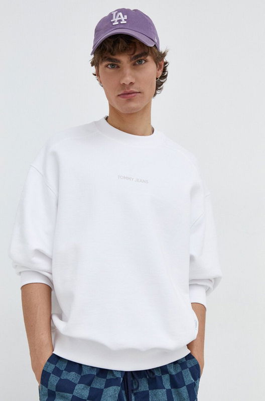Tommy Jeans Hanorac De Bumbac Barbati, Culoarea Alb, Neted