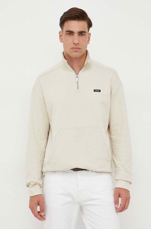 Calvin Klein Hanorac De Bumbac Barbati, Culoarea Bej, Neted