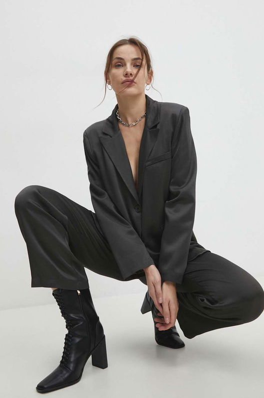 Answear Lab Sacou Culoarea Gri, Un Singur Rand De Nasturi, Neted