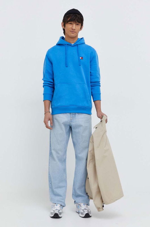 Tommy Jeans Hanorac De Bumbac Barbati, Cu Glugă, Neted Albastru